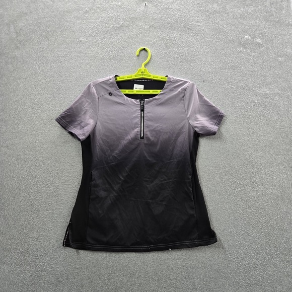 koi Tops - Koi Women Scrub Top S Gray Ombre Colorblock Zipper PO#NTV92788 Short‎ Sleeve